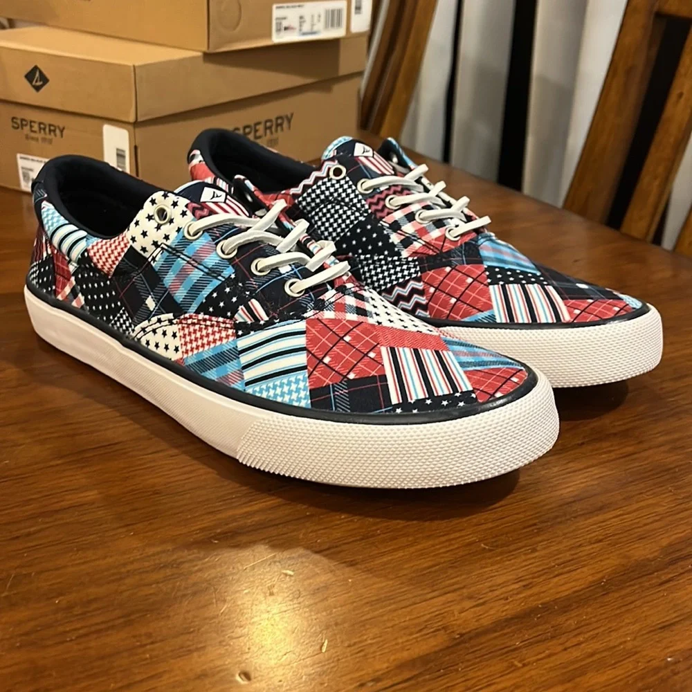 Sperry Top Sider Striper USA Flag shoes sneakers new boat deck 4th of July Mens